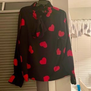 Studio Park x  Shawn Killinger  Women’s Woven Long Sleeve Black Heart Top  Large